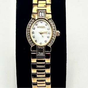 Croton Gold Tone Womens Bracelet Watch with Crystal Accents 6.5" New Battery